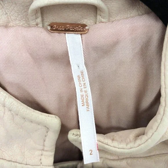 NWT Free People Solid Light Pink Full Zip Long Sleeve Moto Jacket 2 - Picture 3 of 7